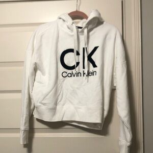 Calvin Klein Women's White Hoodie with Black Logo